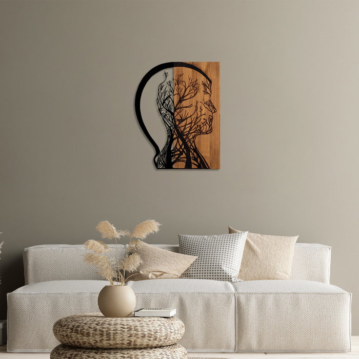 Wallity Tree Man - Escultura de pared de madera y metal en nogal y negro